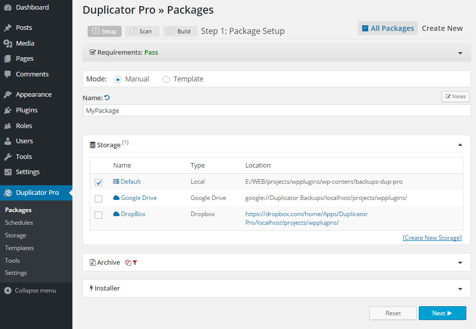5 meilleurs plugins de sauvegarde WordPress Capture d'écran du plugin Duplicator Pro - Packages