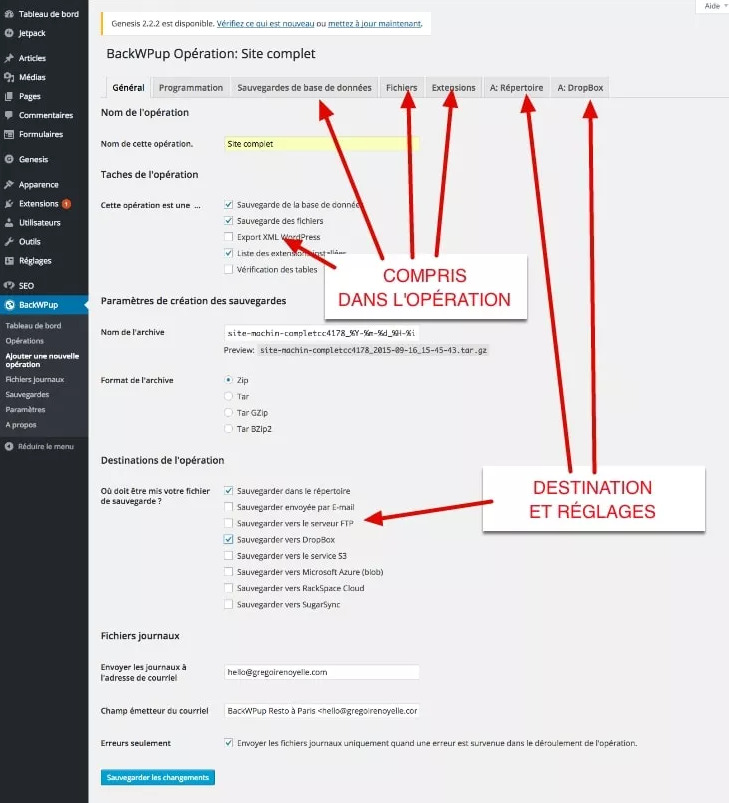 5 meilleurs plugins de sauvegarde WordPress Capture d'écran du plugin BackWPup - Tableau de bord