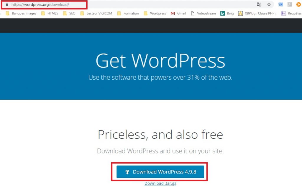 Comment Installer manuellement WordPress sur un Hébergement? Page de téléchargement de WordPress sur wordpress.org,