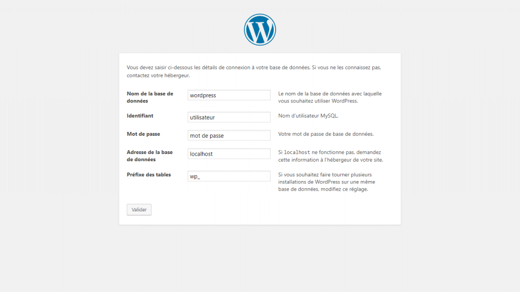 WordPress paramétrage de la base de données